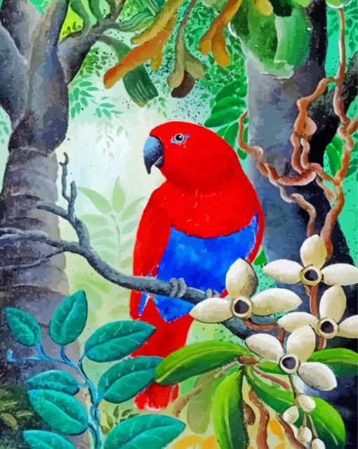 Red Eclectus Parrot Diamond Painting Art