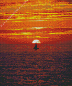 Sunset With Boat Diamond Painting Art