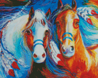Two Tribal Horses Diamond Painting Art