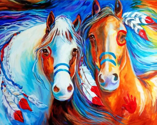 Two Tribal Horses Diamond Painting Art