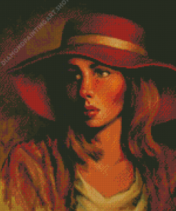 Vintage Girl In Red Hat Diamond Painting Art