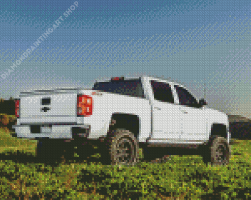 White Chevy Truck Diamond Painting Art