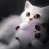 White Cute Large Fluffy Cartoon Cat Diamond Painting Art