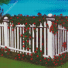 White Picket Fence With Roses Bushes Art Diamond Painting Art