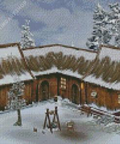 Wooden Snow Farmhouse Diamond Painting Art