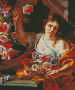 Young Woman With Flower In Vase Diamond Painting Art