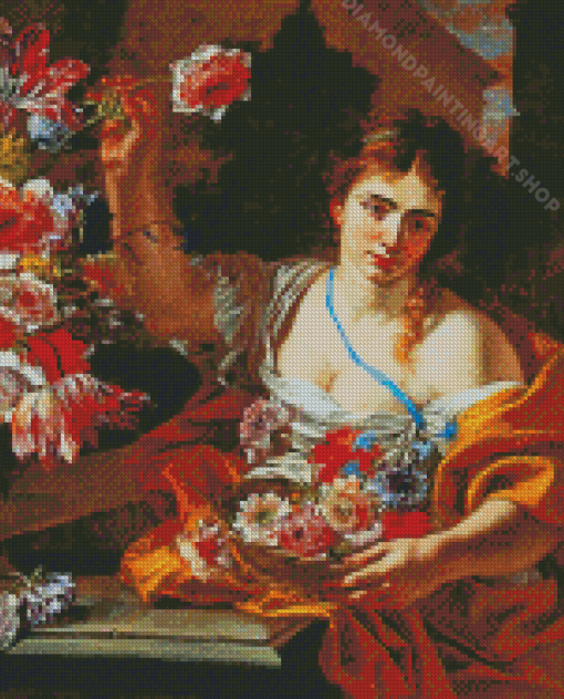 Young Woman With Flower In Vase Diamond Painting Art