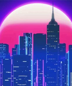 Anime City Full Moon Diamond Painting Art