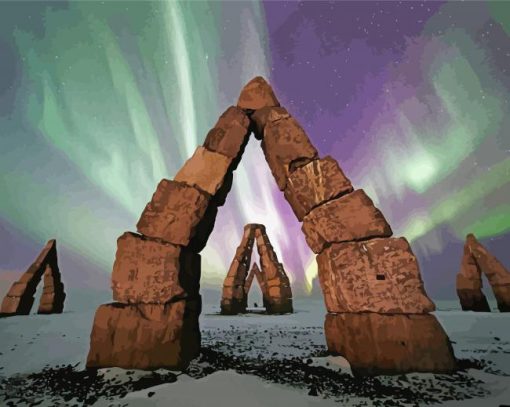 Arctic Henge With Aurora Lights Diamond Painting Art