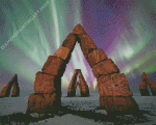 Arctic Henge With Aurora Lights Diamond Painting Art