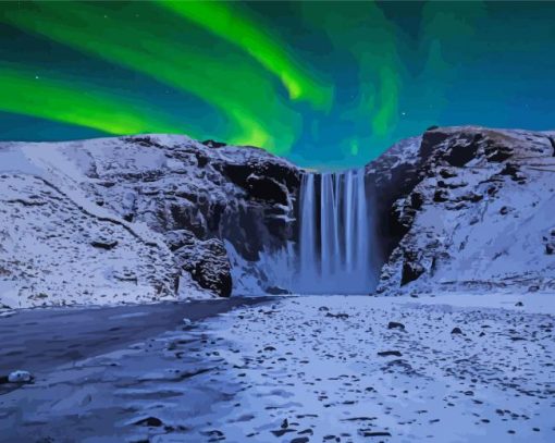 Aurora Winter Waterfall Diamond Painting Art