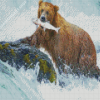 Bear With Fish Animal Diamond Painting Art