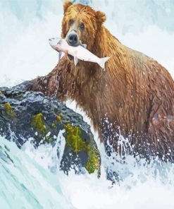 Bear With Fish Animal Diamond Painting Art