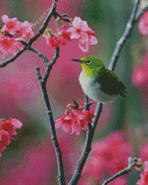 Bird Pink Flower Art Diamond Painting Art