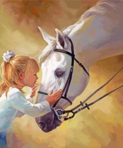 Blonde Little Girl Kissing Horse Diamond Painting Art