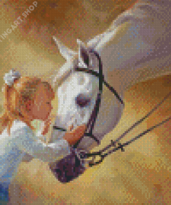 Blonde Little Girl Kissing Horse Diamond Painting Art