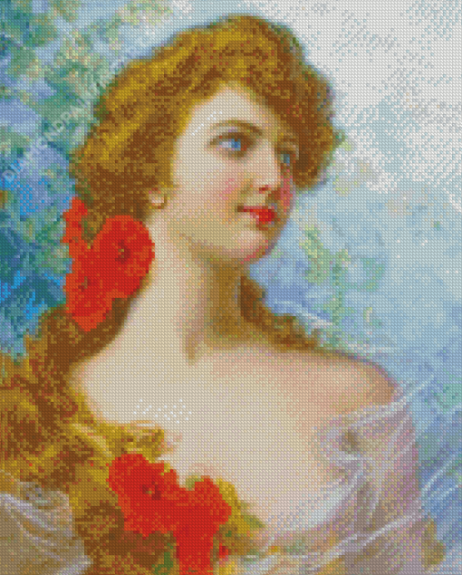 Blonde Woman And Poppies Flowers Diamond Painting Art