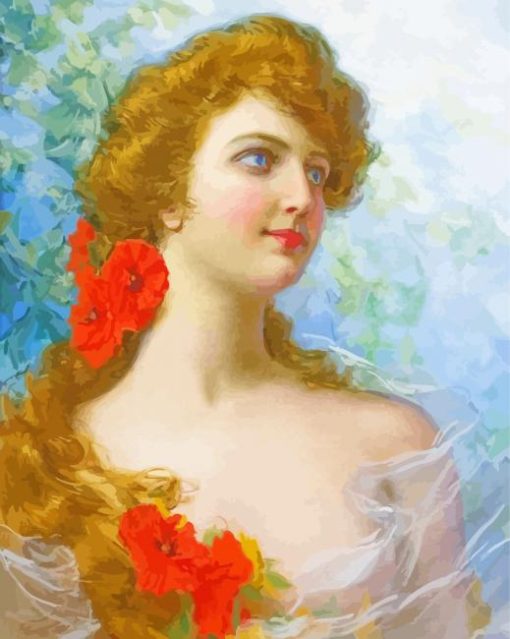 Blonde Woman And Poppies Flowers Diamond Painting Art