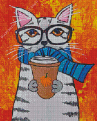 Cat And Coffee Diamond Painting Art