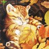 Fat Cat In Autumn Leaves Diamond Painting Art
