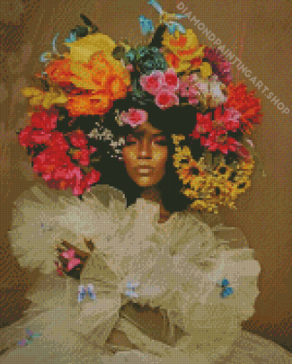 Floral Black Woman Diamond Painting Art