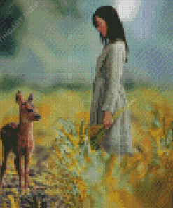 Girl And Deer Diamond Painting Art