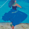 Hawaiian Girl On Beach In Blue Dress Diamond Painting Art