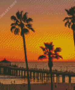 LA Sunset Beach Diamond Painting Art
