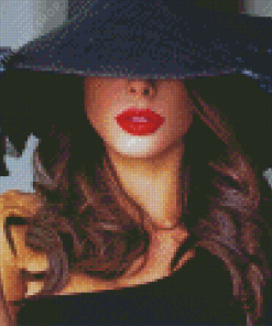 Lady In Black Hat With Bright Lipstick Diamond Painting Art