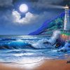 Lighthouse In Moonlight Diamond Painting Art