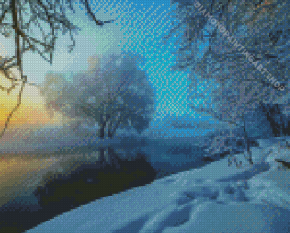 Misty Sunrise In Winter Diamond Painting Art