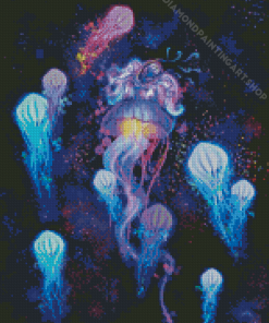 Neon Galaxy Jellyfishes Diamond Painting Art