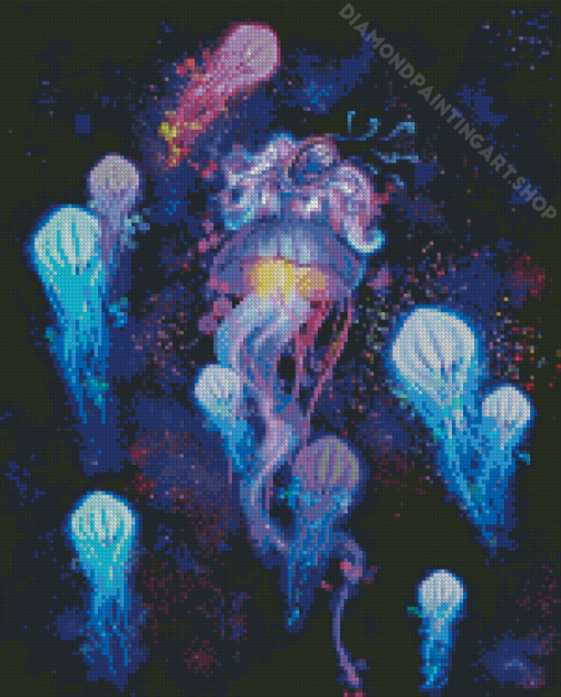 Neon Galaxy Jellyfishes Diamond Painting Art