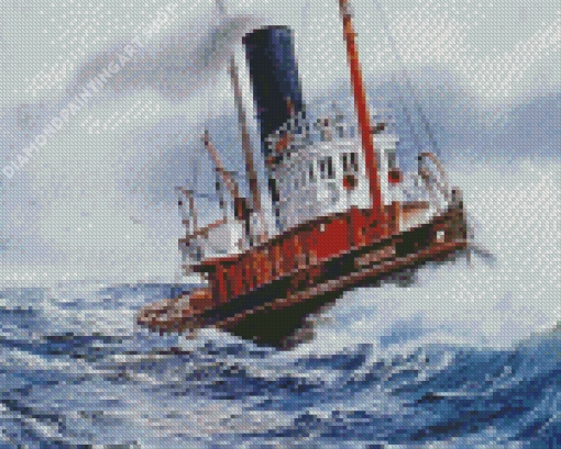 Ocean Waves Towboat Diamond Painting Art