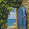 Old Blue Door To The Sea Diamond Painting Art