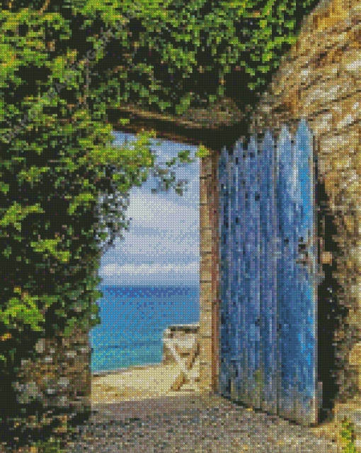 Old Blue Door To The Sea Diamond Painting Art