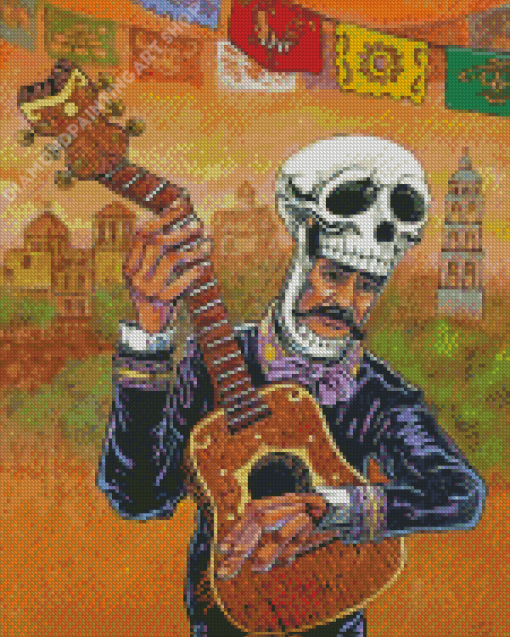 Skull Guitar Illustration Diamond Painting Art