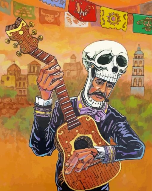 Skull Guitar Illustration Diamond Painting Art