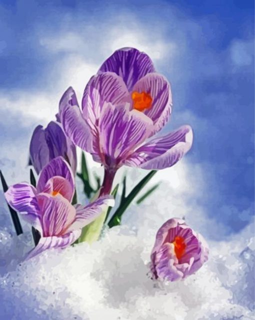 Spring Flower In Snow Diamond Painting Art