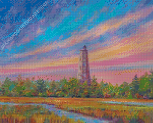 Sunset At Bald Head Lighthouse Diamond Painting Art