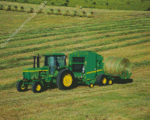 Tractor In Hay Field Diamond Painting Art