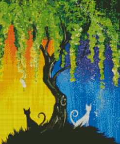 Tree Night And Day Cats Diamond Painting Art