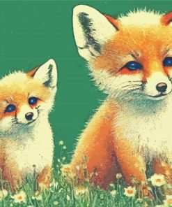 Two Wild Baby Foxes Diamond Painting Art
