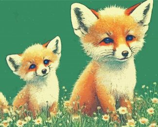 Two Wild Baby Foxes Diamond Painting Art