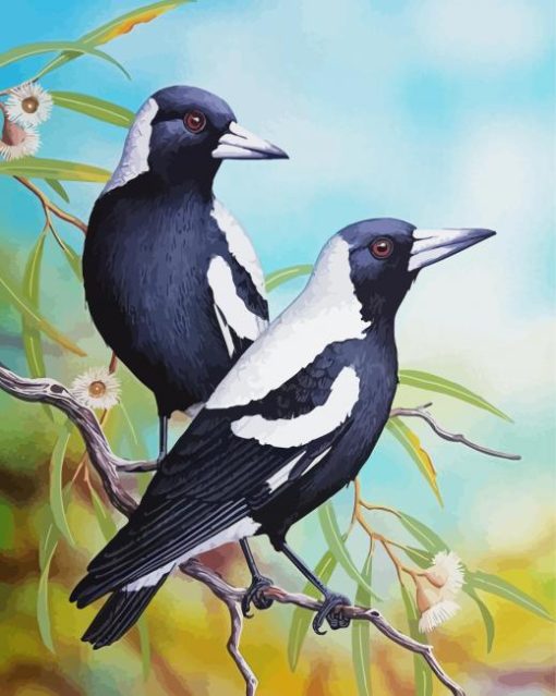 Two Australian Magpie Birds Diamond Painting Art