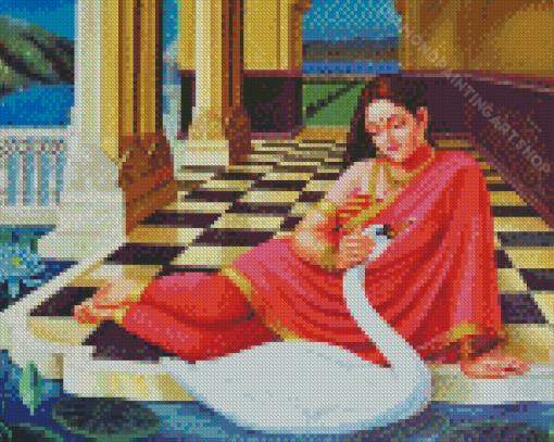 Woman Holding Duck Diamond Painting Art