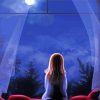 Young Girl Watching Moon Art Diamond Painting Art