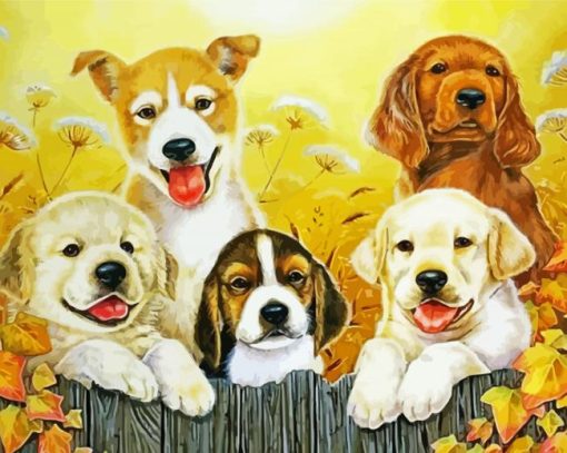 Beautiful Dogs In Autumn Diamond Painting Art