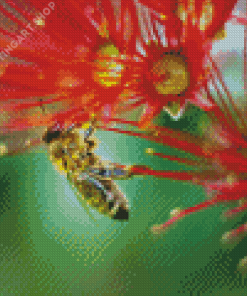 Bee On Pohutukawa Flower Diamond Painting Art