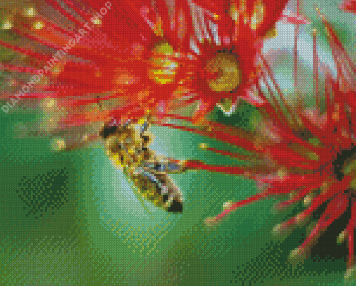 Bee On Pohutukawa Flower Diamond Painting Art